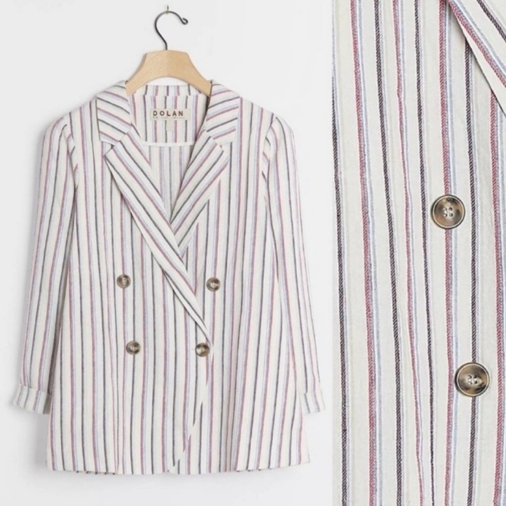 Anthropologie Dolan Left Coast Linen Anna Striped Boyfriend Blazer Jacket Large